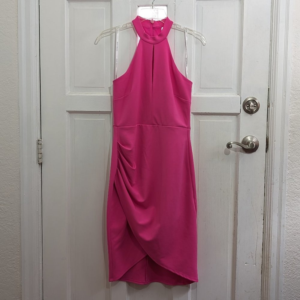 Bisou Bisou Neon Pink Halter Gown